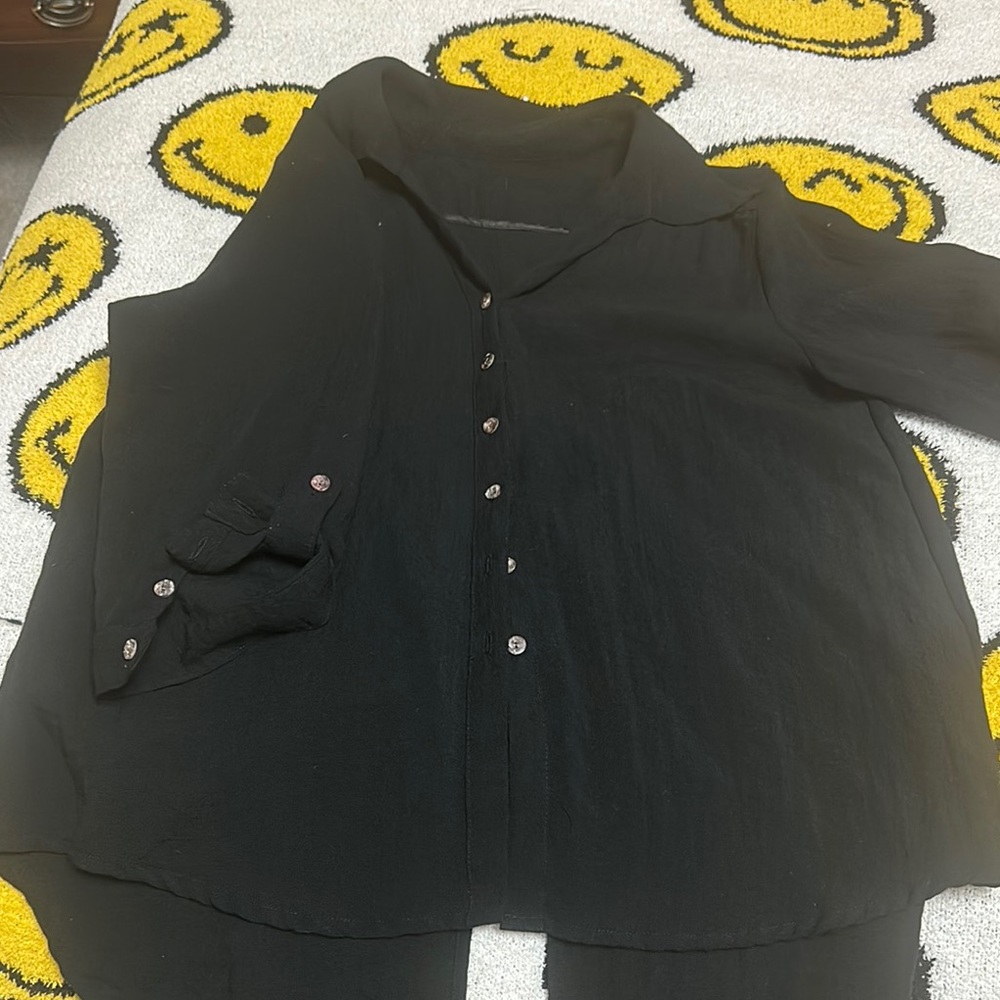 Black Button-Up linen Blouse 100% linen CLASSIC PIECE- staple